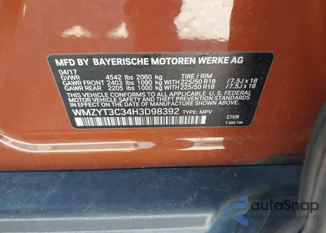 2017 Mini Countryman Cooper S из США, поврежденный, VIN WMZYT3C34H3D98392